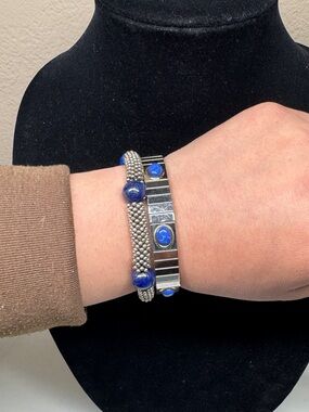 Lapis stone silver bracelet bundle